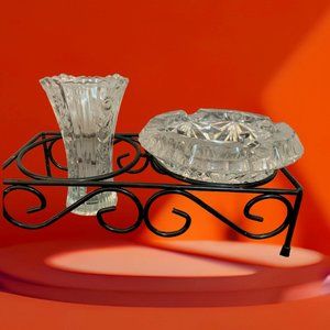 Vintage Crystal Glass Floral Vase & Ash Tray